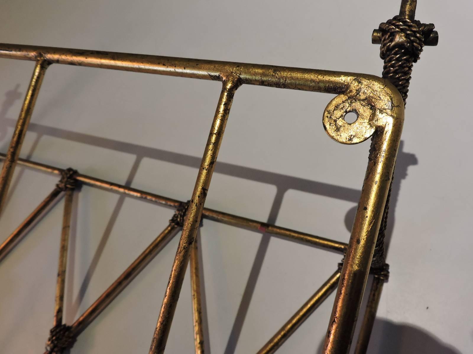 Hollywood Regency Italian Gilt Iron Wall-Mounted Magazine Rack