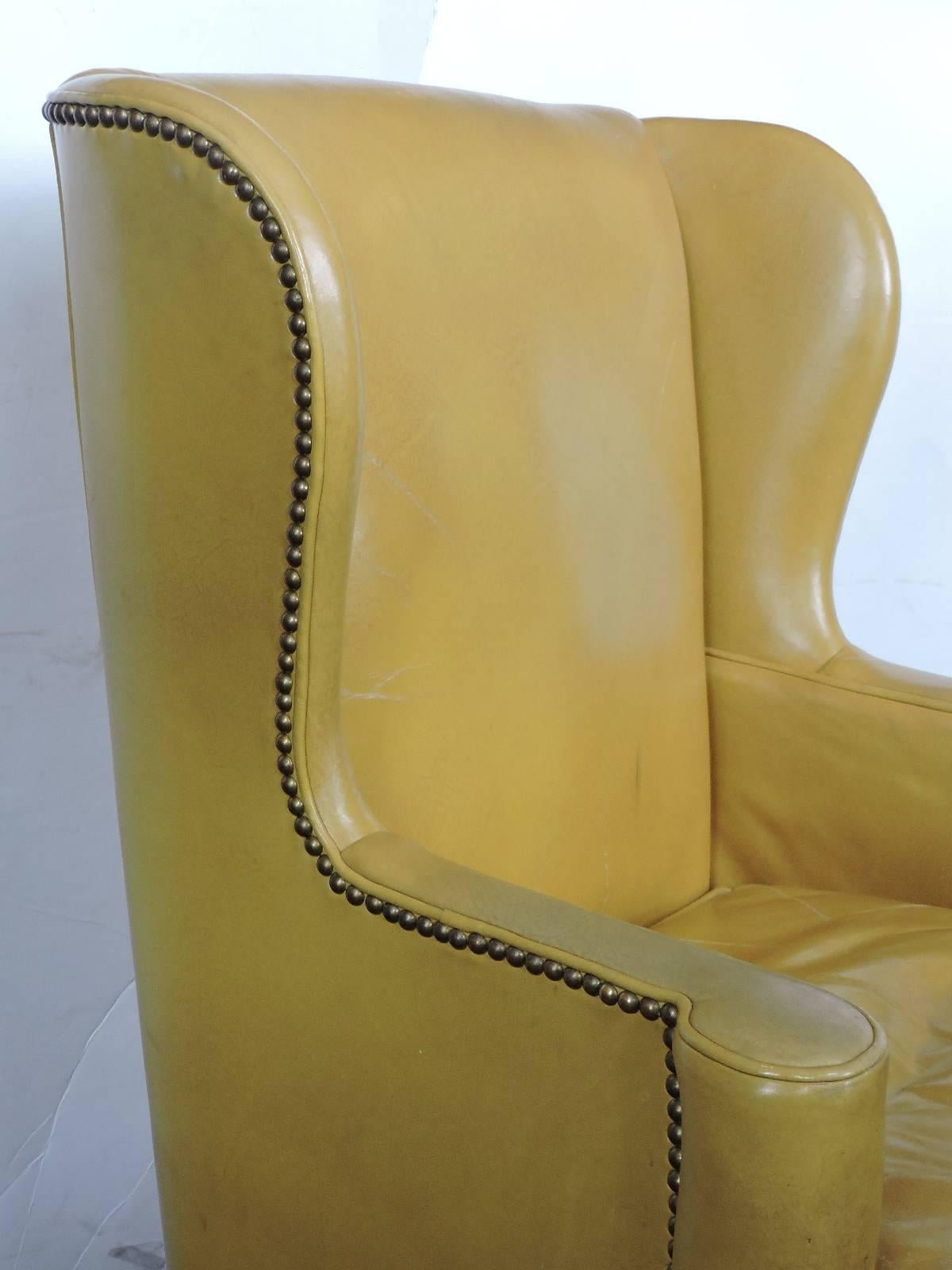 Chippendale Style Mustard Yellow Wingback Library Chair For Sale at 1stDibs mustard yellow