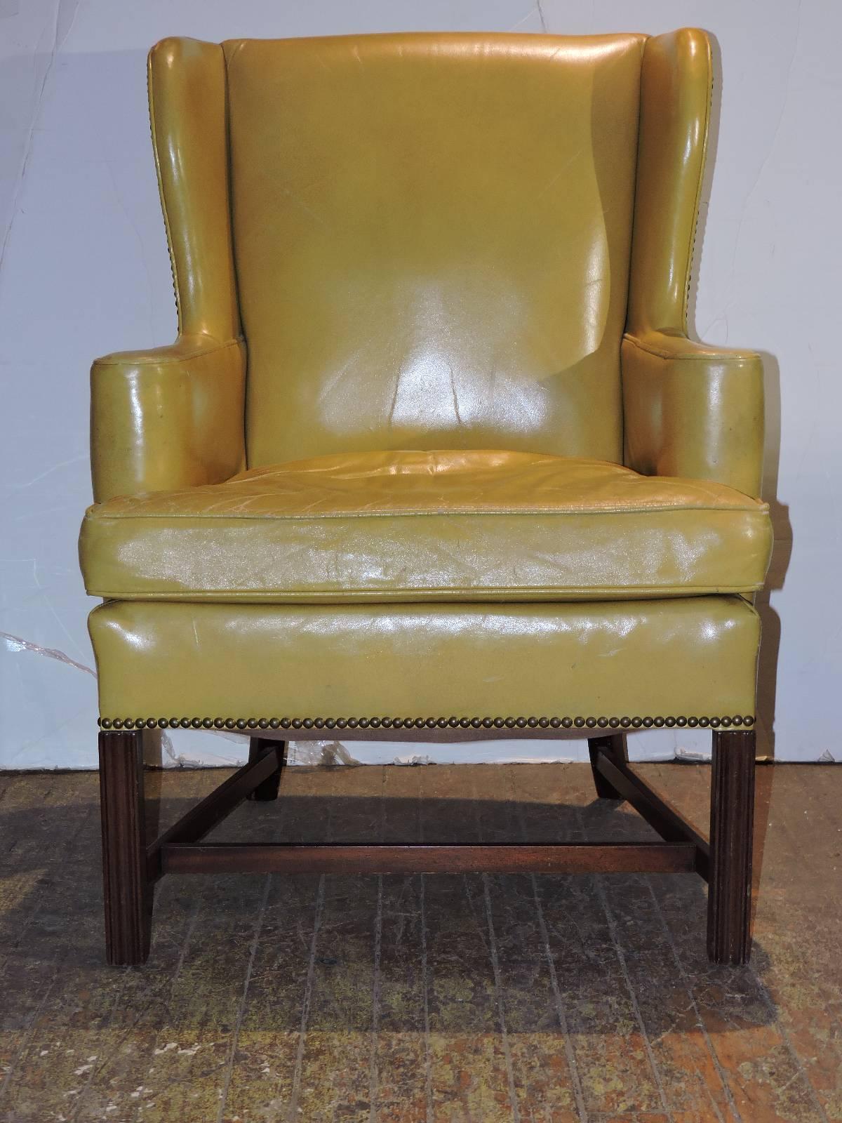 Chippendale Style Mustard Yellow Wingback Library Chair For Sale at 1stDibs mustard yellow