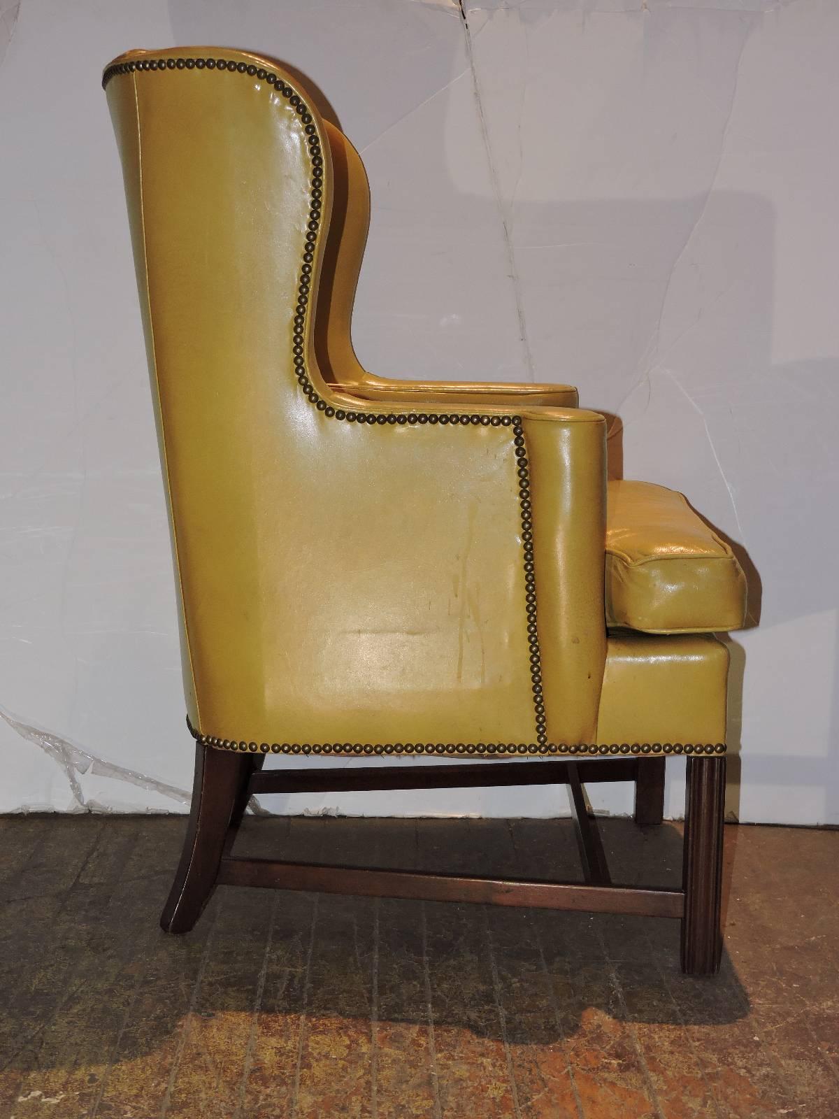 Chippendale Style Mustard Yellow Wingback Library Chair For Sale at 1stDibs mustard yellow