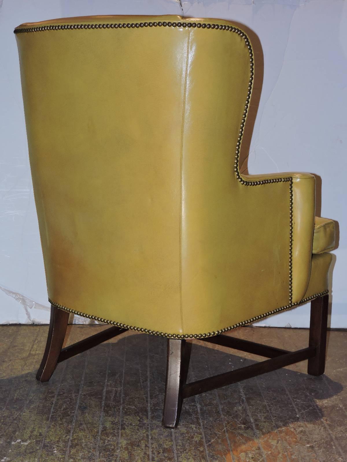 Chippendale Style Mustard Yellow Wingback Library Chair For Sale at 1stDibs mustard yellow