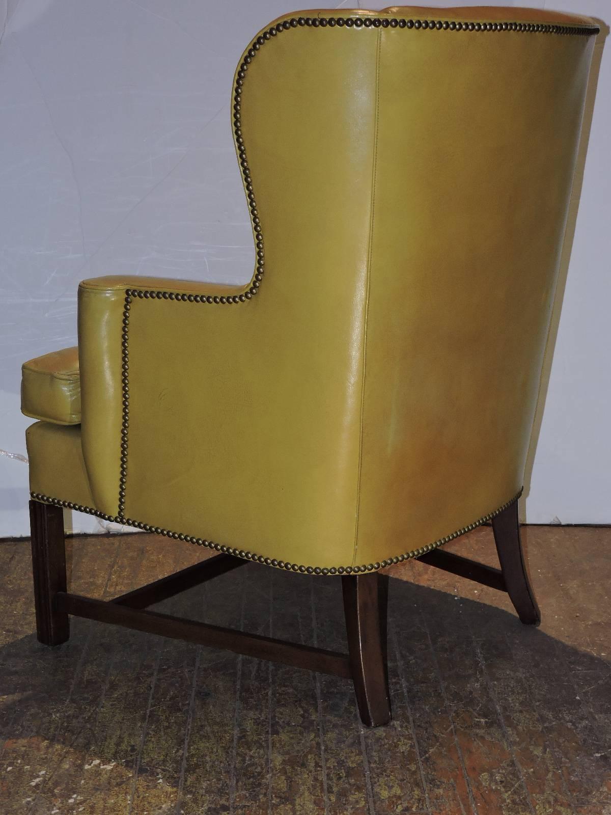 Chippendale Style Mustard Yellow Wingback Library Chair For Sale at