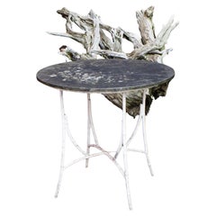 Used Faux Bamboo Stone Top Garden Table, Circa 1940's