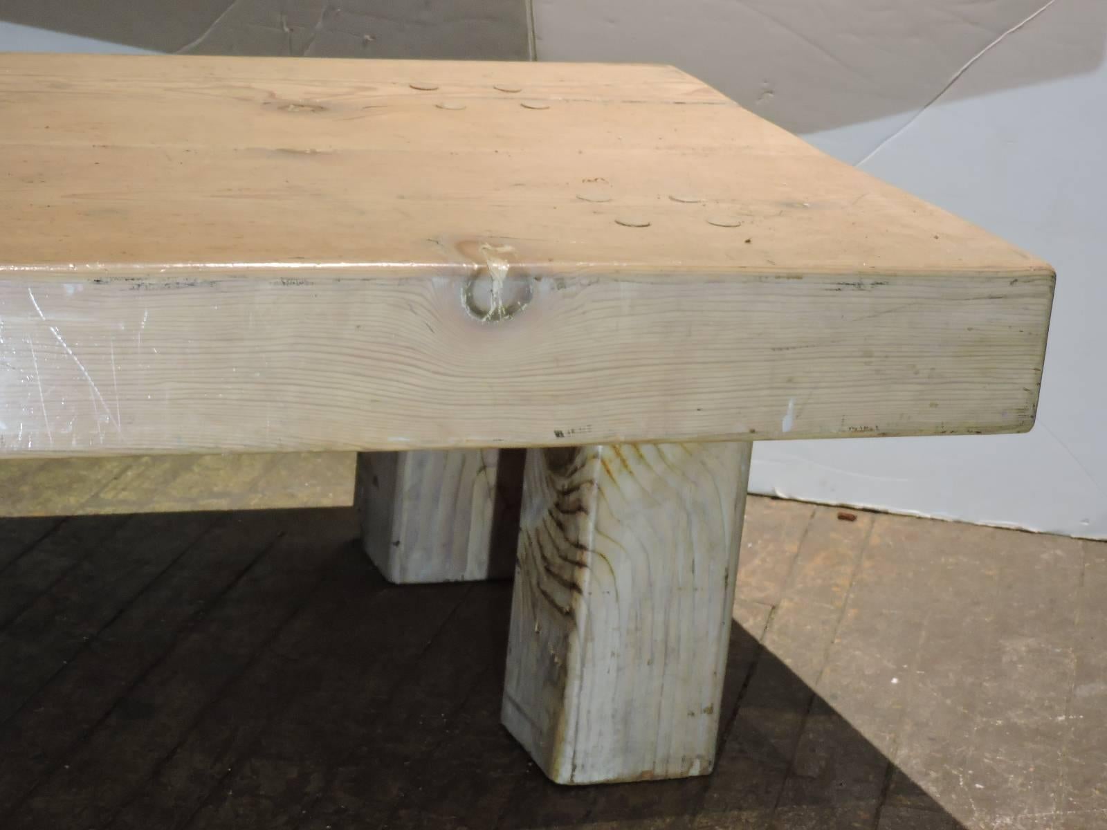20th Century Massive Whitewashed Wood Block Coffee Table