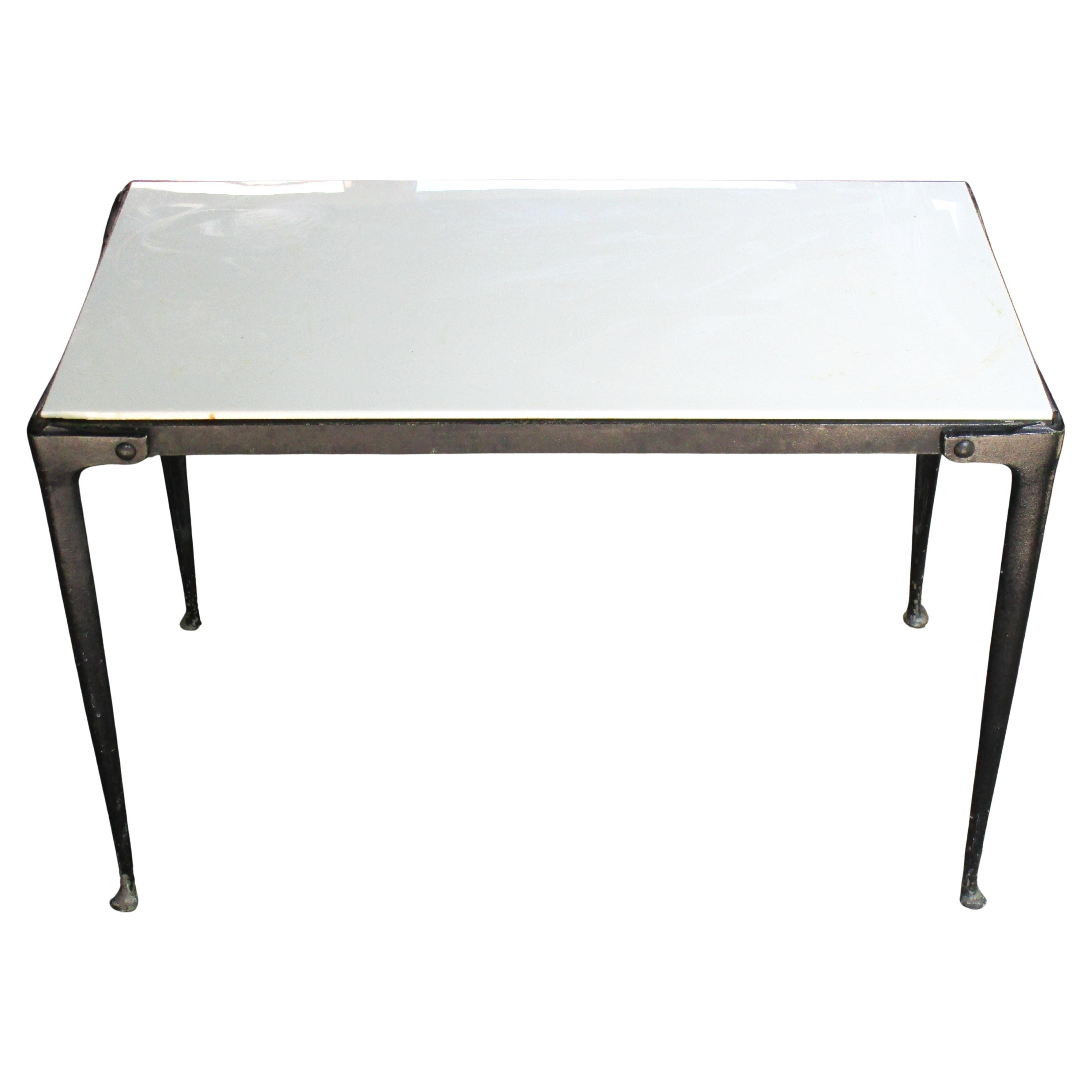 Modernist Enameled Aluminum Coffee Table w/ Vitrolite Top For Sale