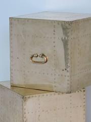 Pair of Riveted Brass Cube Tables by Sarreid Ltd. Spain