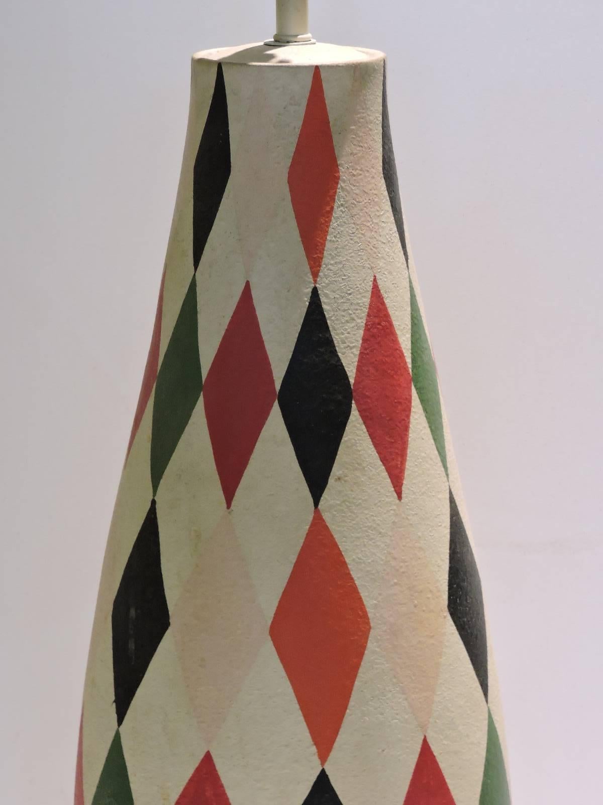 Large Harlequin Diamond Design Table Lamp In Good Condition In Rochester, NY