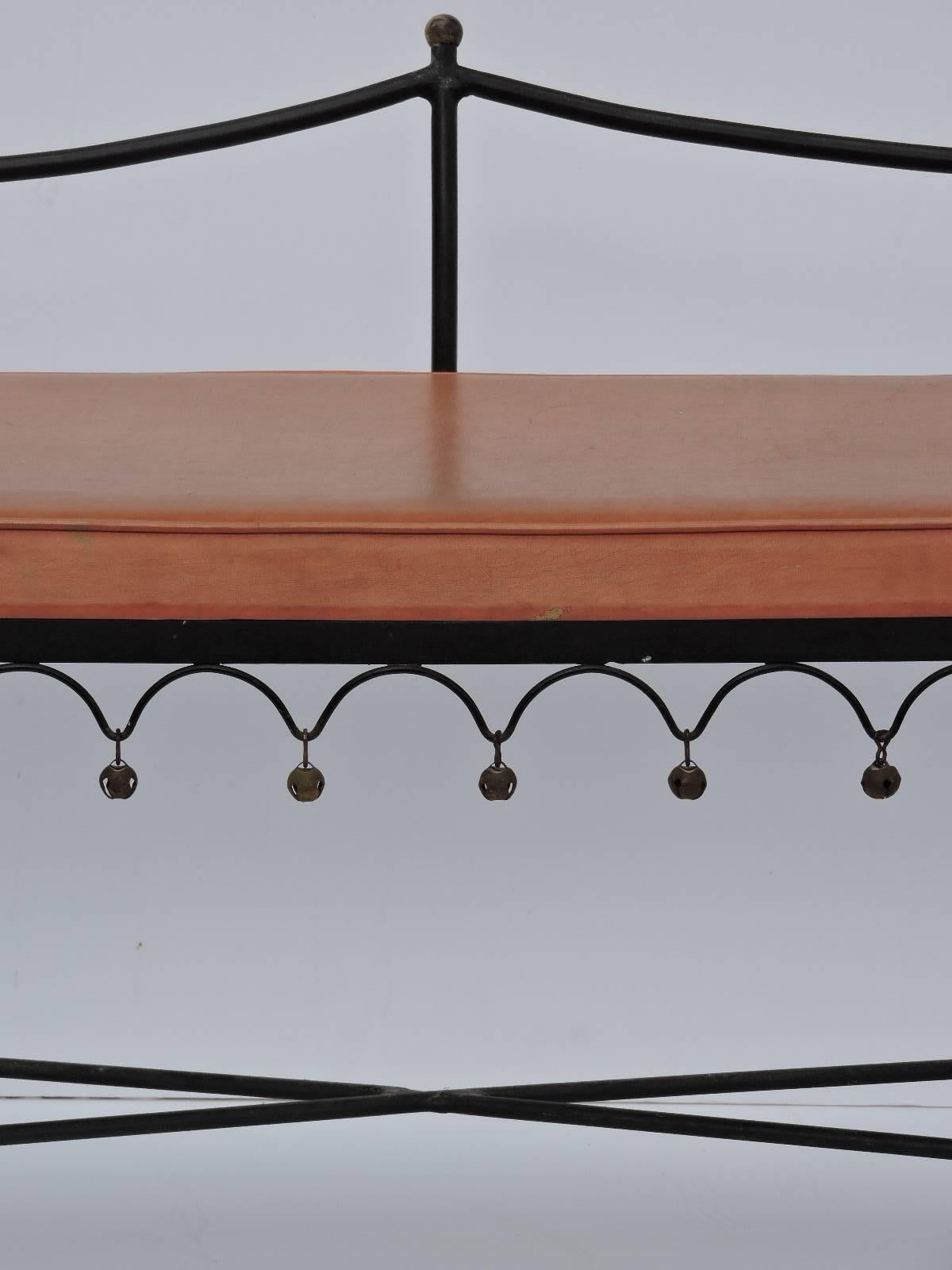 Hollywood Regency Iron & Brass Bench style Jean Royere