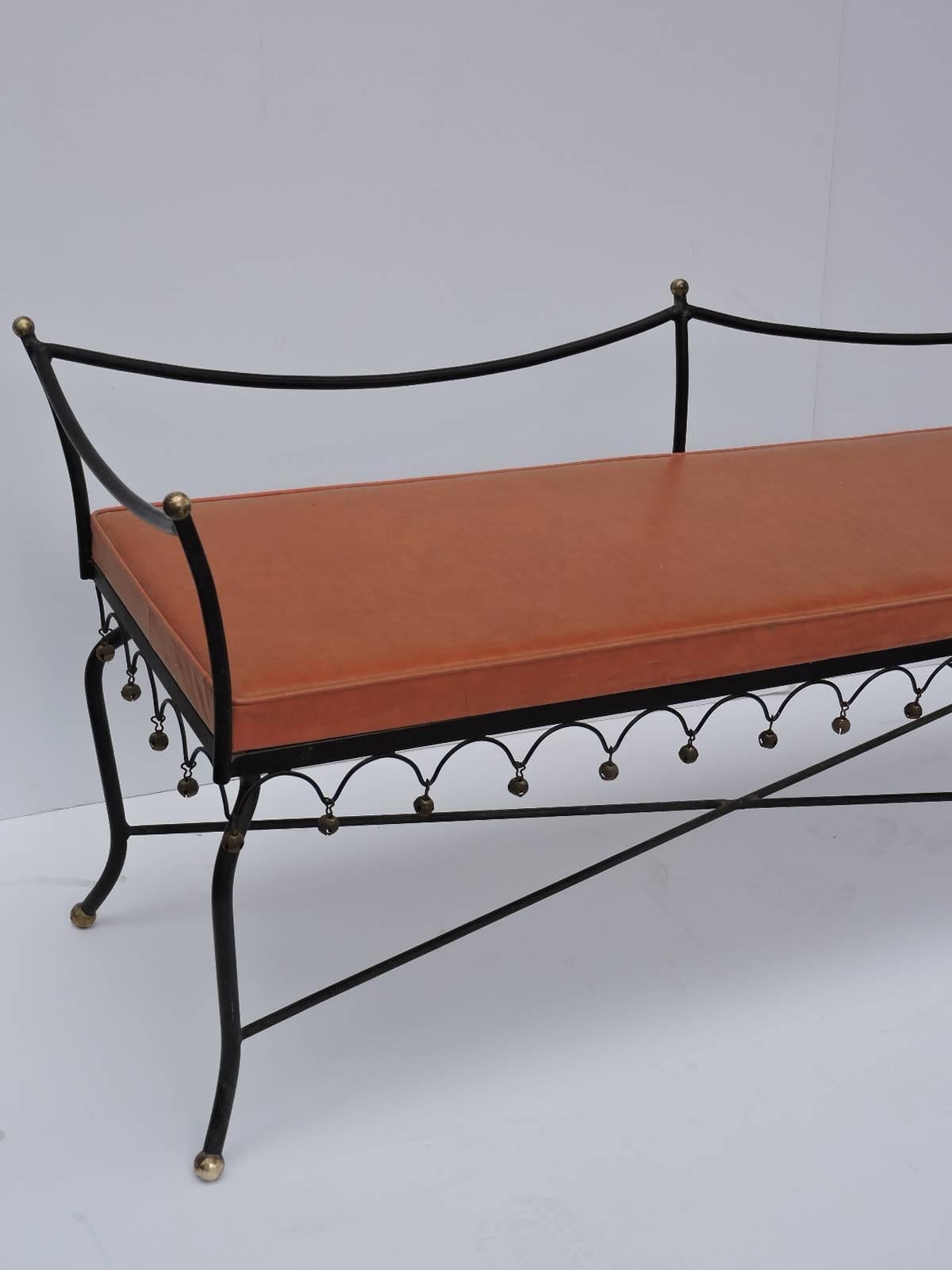 Blackened Iron & Brass Bench style Jean Royere