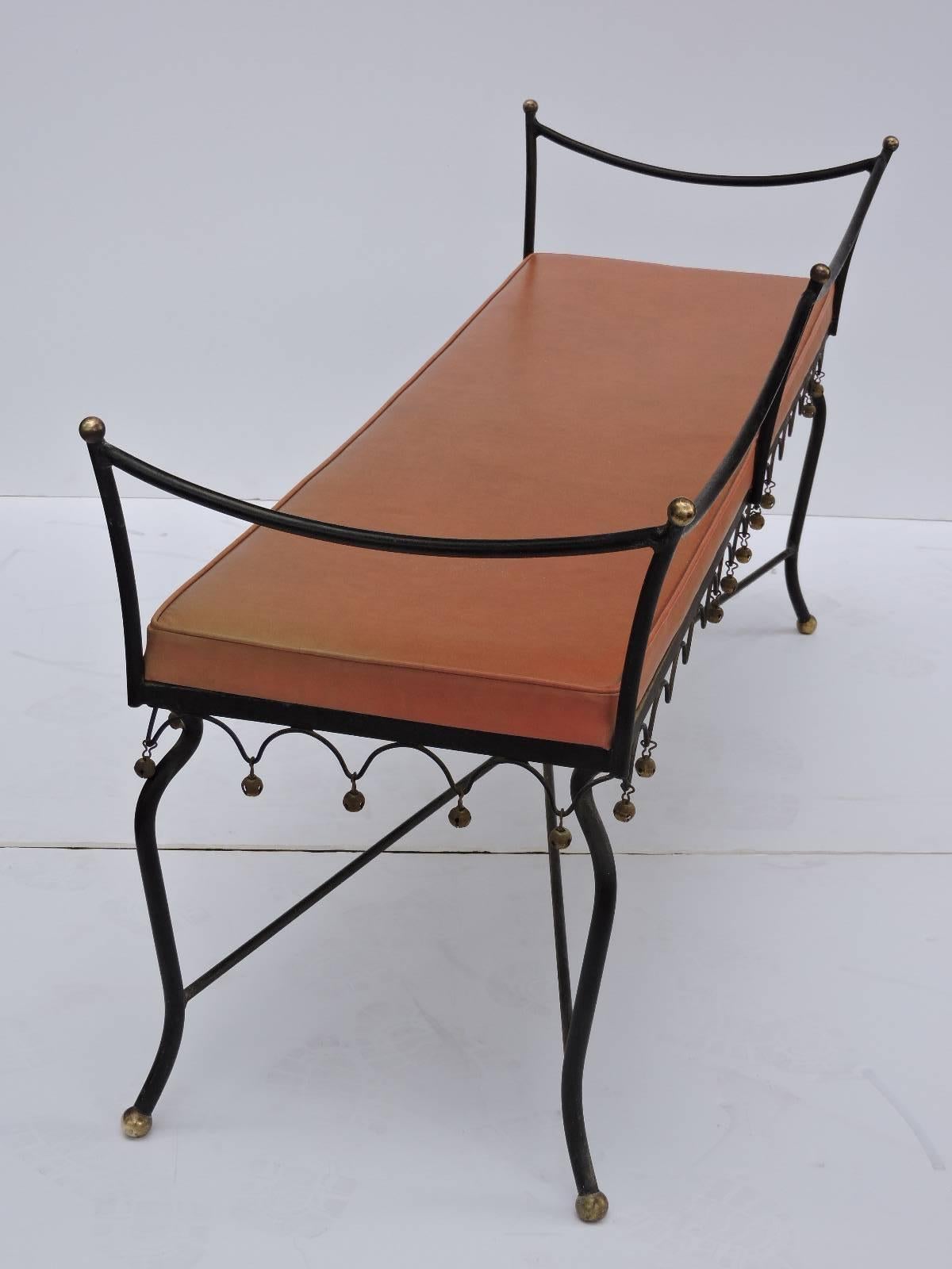 Iron & Brass Bench style Jean Royere 1