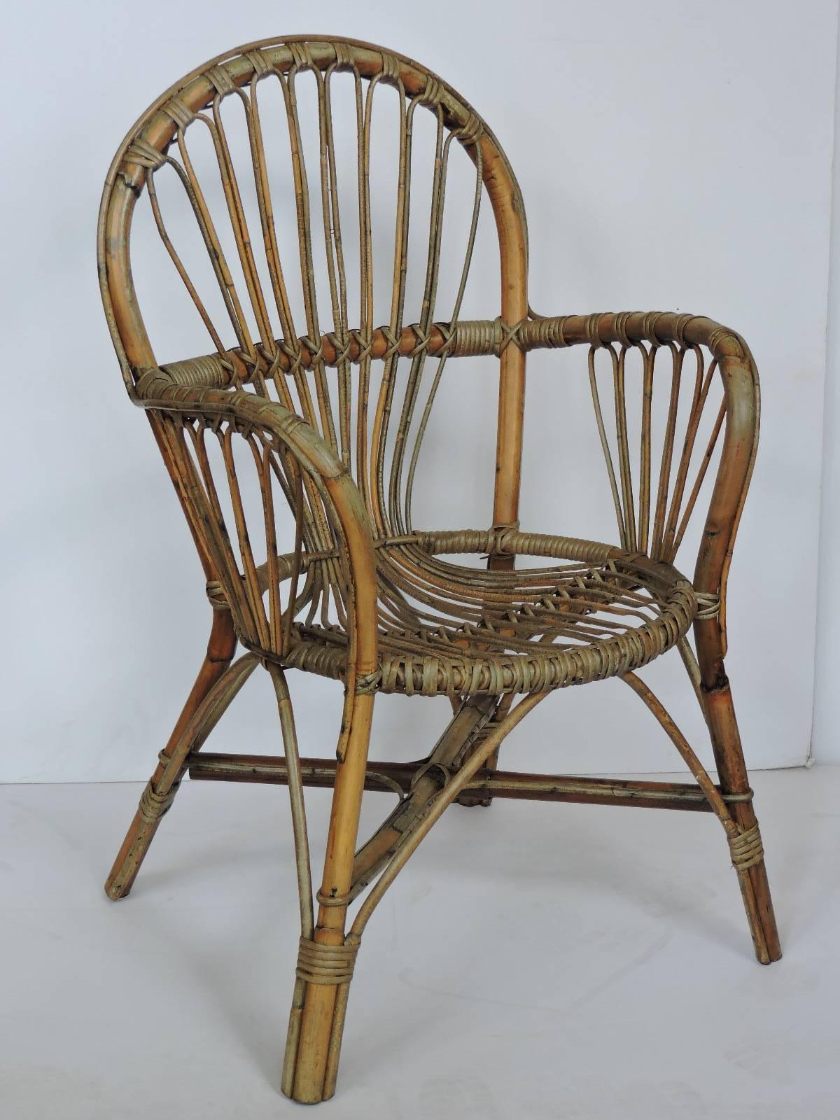 Rattan Armchairs style Franco Albini In Good Condition In Rochester, NY