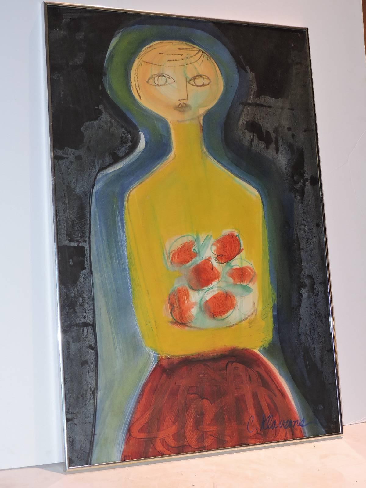 Bold Modernist Painting of Woman with Flowers 2