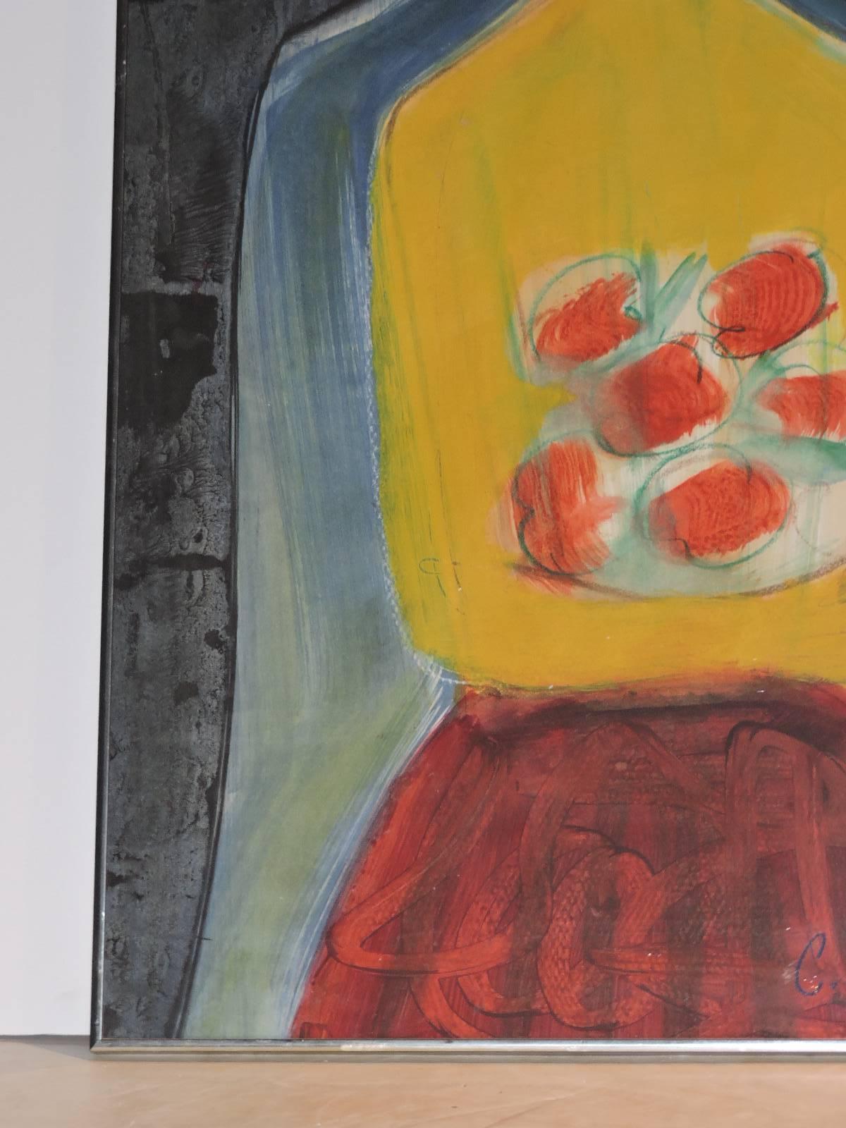 Bold Modernist Painting of Woman with Flowers In Excellent Condition In Rochester, NY