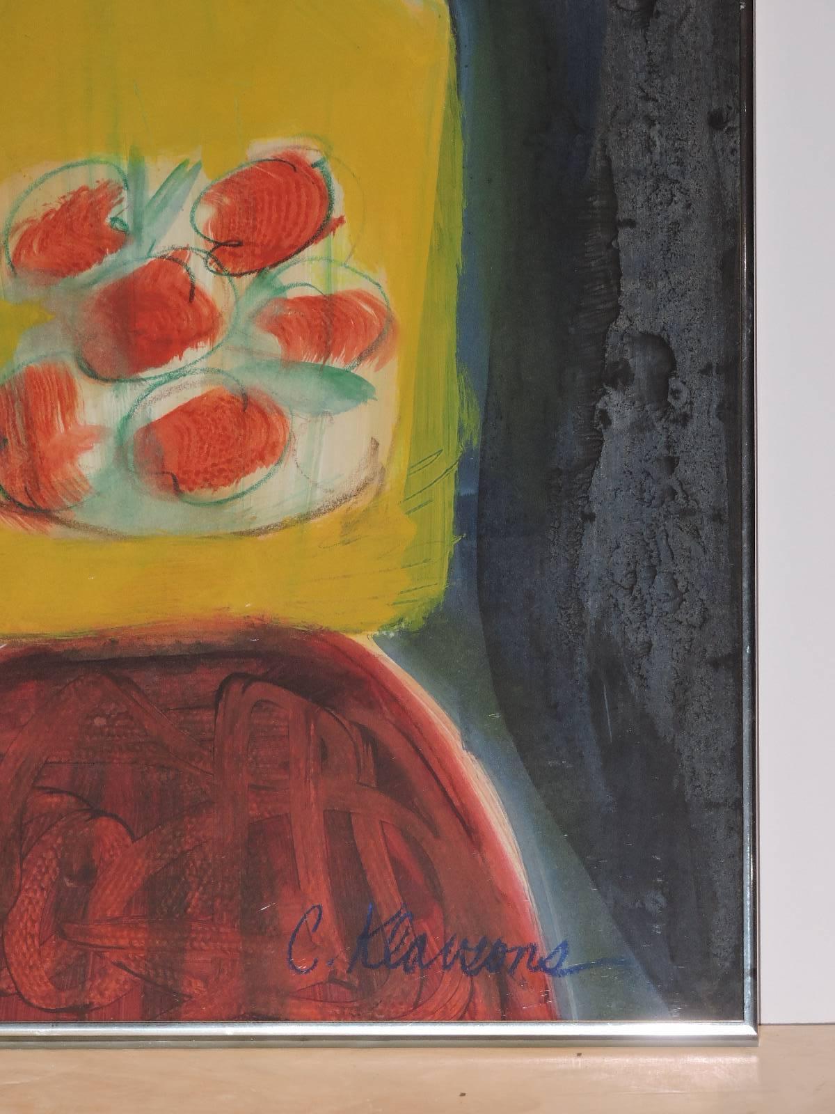 Crayon Bold Modernist Painting of Woman with Flowers