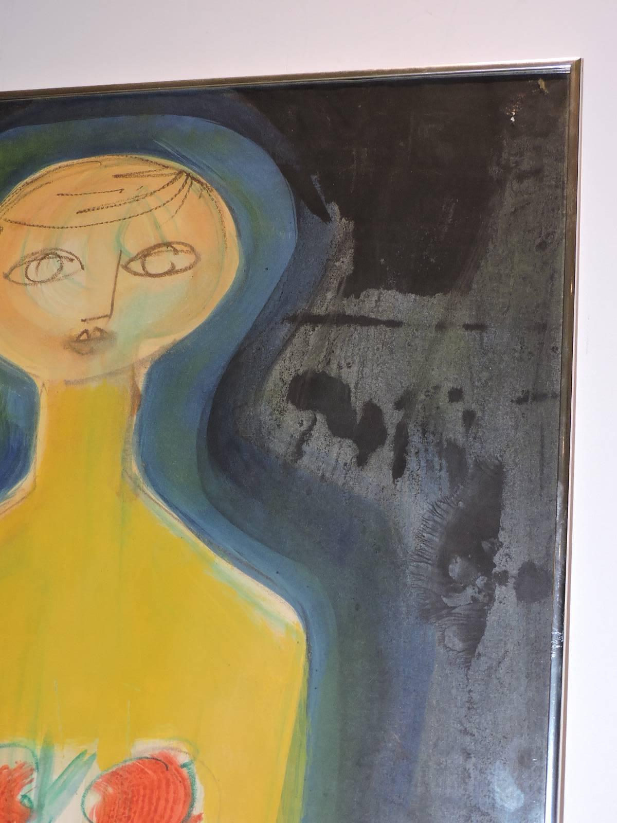 Bold Modernist Painting of Woman with Flowers 3
