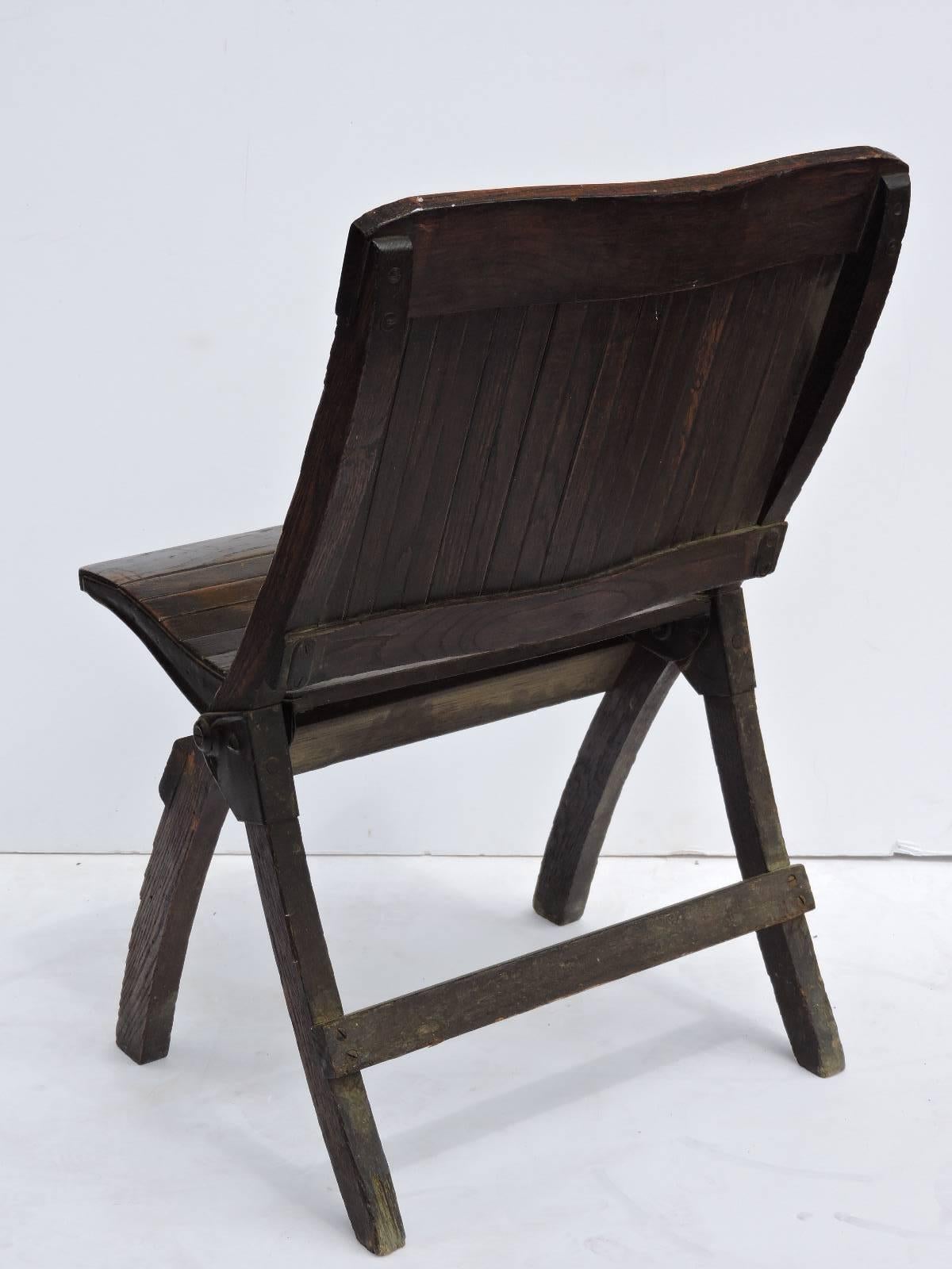 American Antique Slatted Wood and Steel Folding Chairs