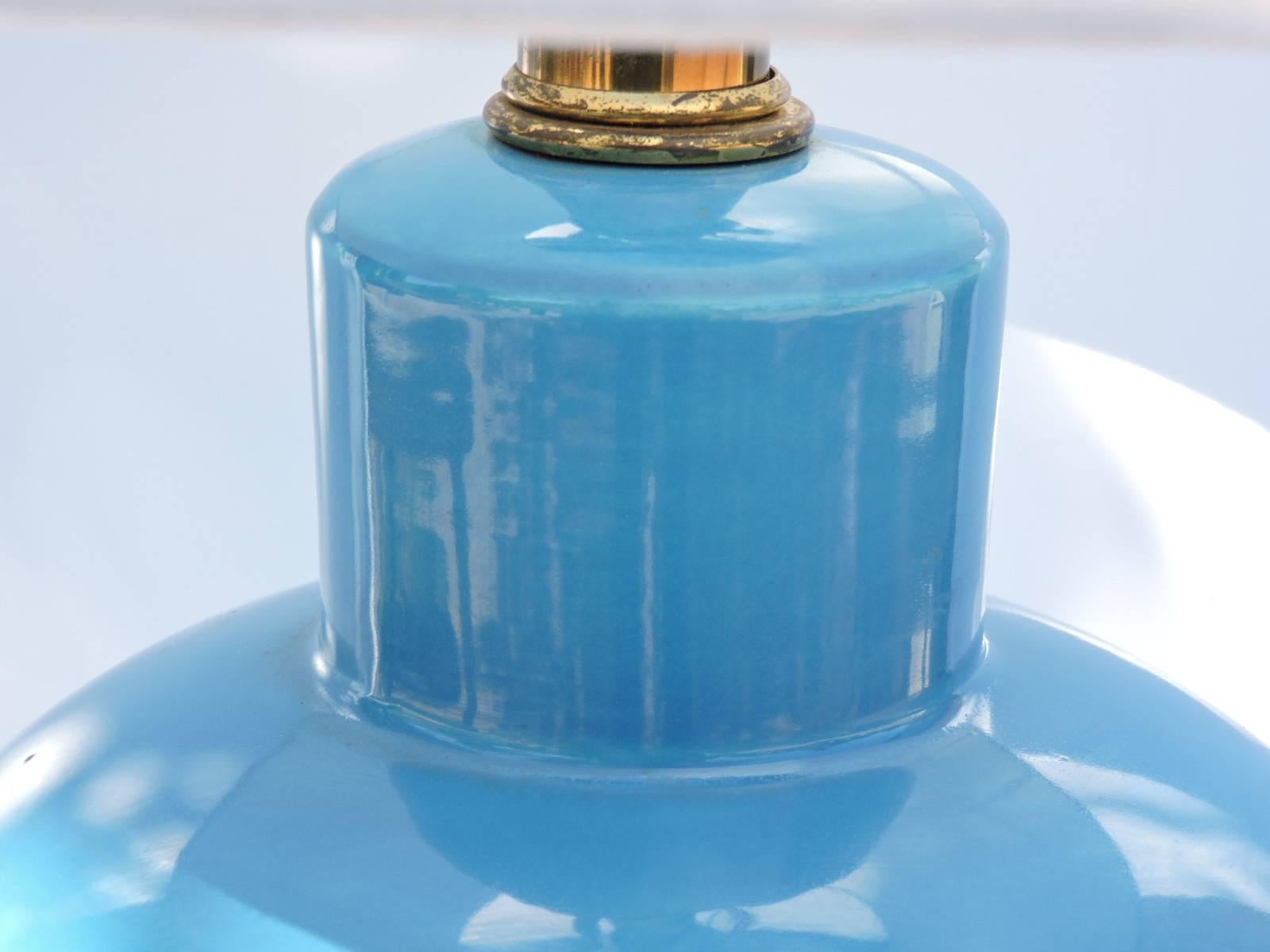 Hollywood Regency Cyan Blue Glazed Ceramic Ginger Jar Lamp