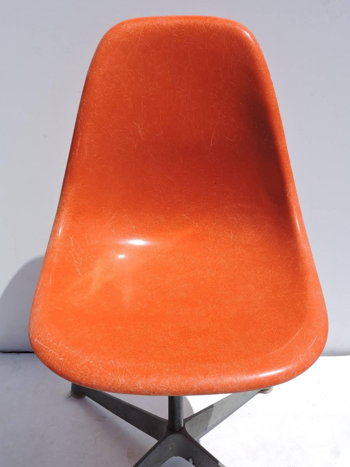 Mid-Century Modern Eames for Herman Miller Orange Fiberglass Swivel Shell Chairs
