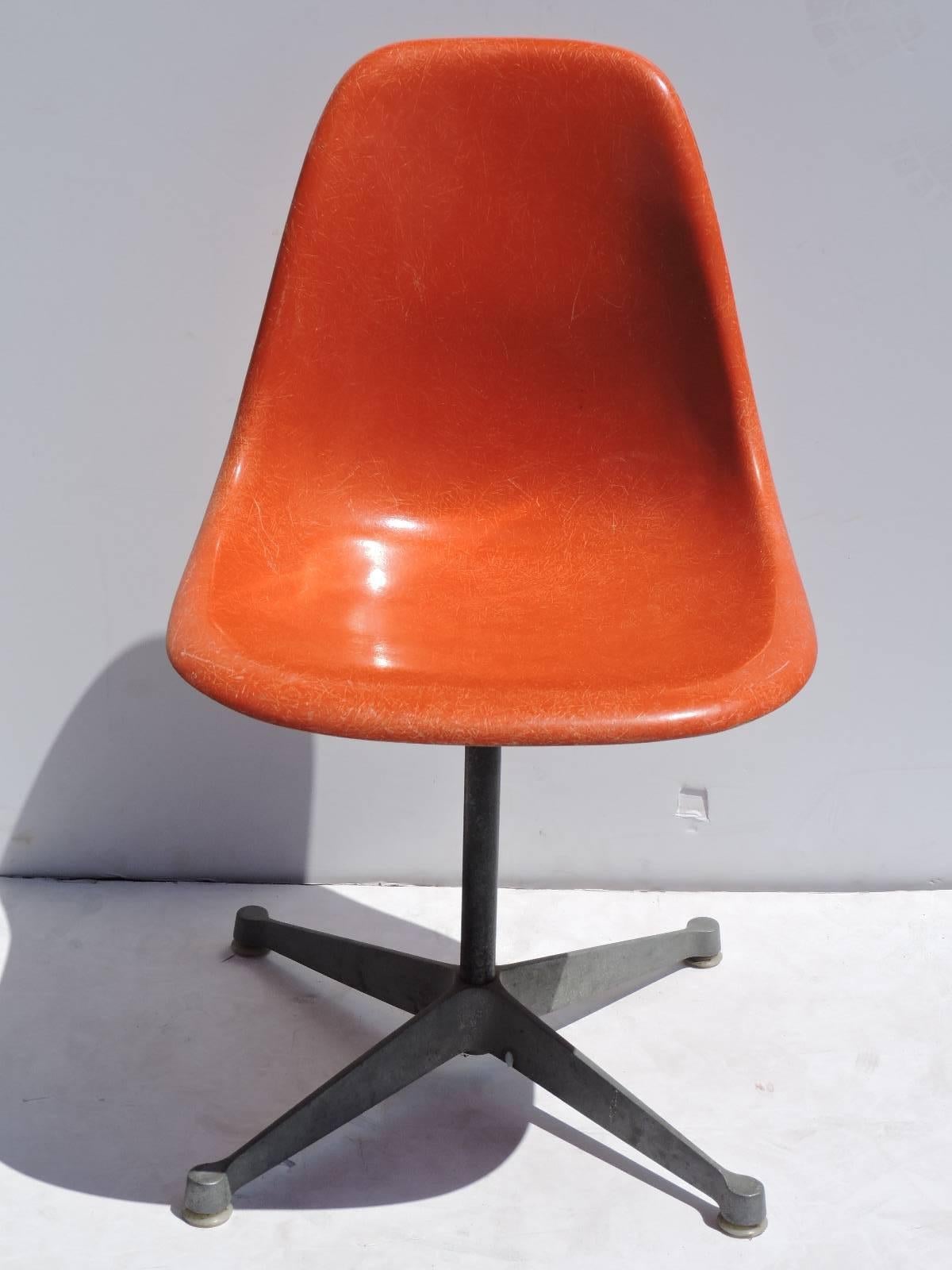 American Eames for Herman Miller Orange Fiberglass Swivel Shell Chairs