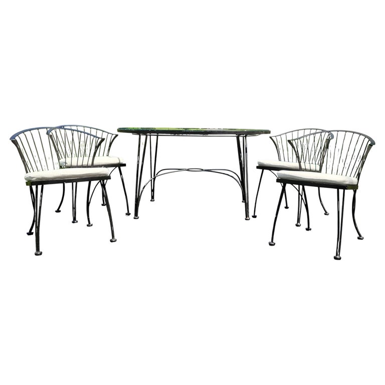Russell Woodard Pinecrest Wrought Iron Outdoor Garden Patio Dining Set, 1950's