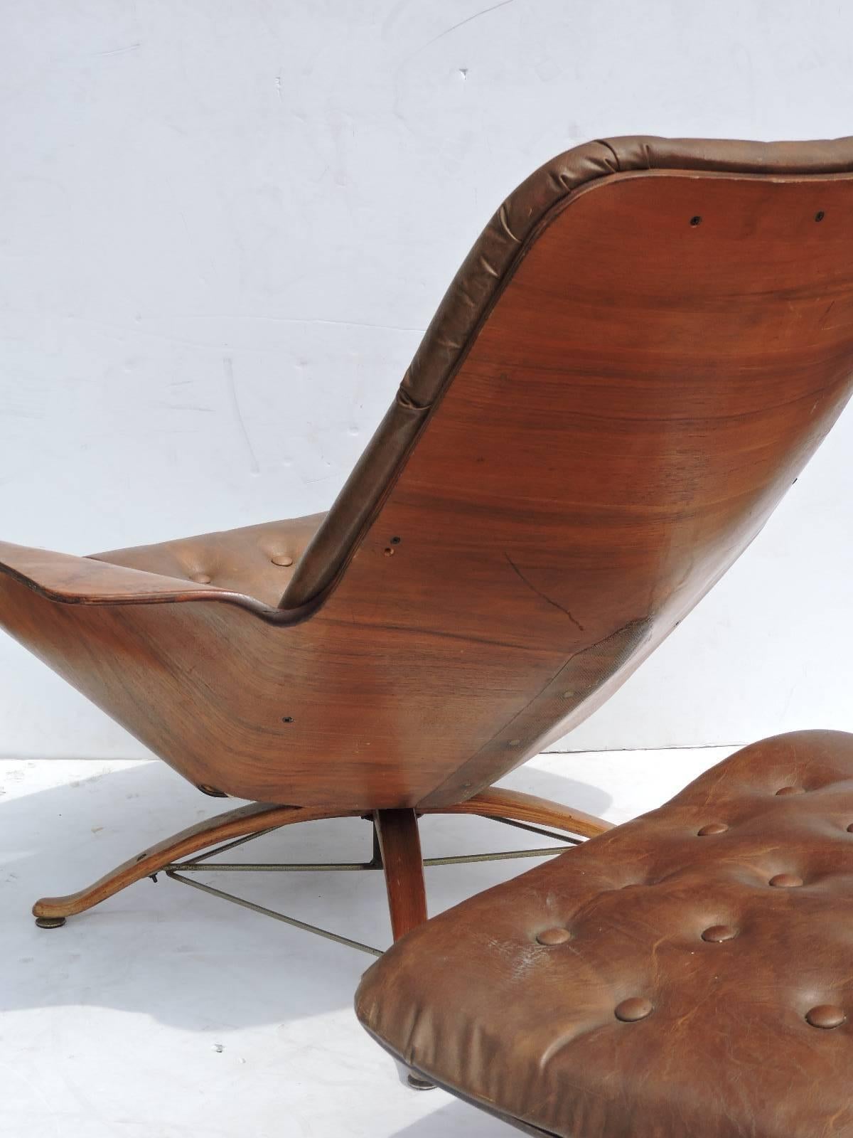 American Bentwood Lounge Chair and Ottoman by George Mulhauser for Plycraft