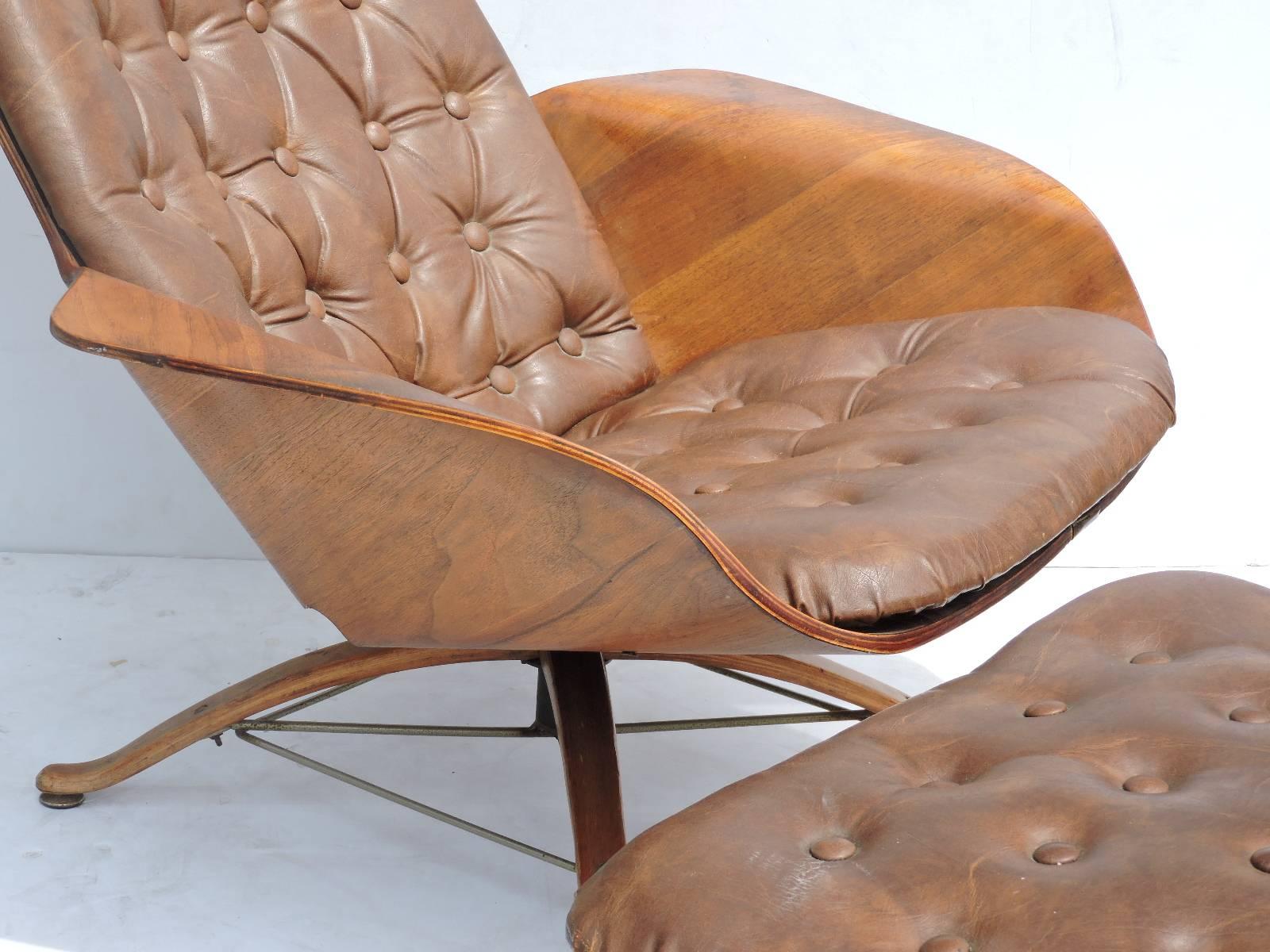 Mid-Century Modern Bentwood Lounge Chair and Ottoman by George Mulhauser for Plycraft