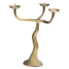 Organic Modern Tree Form Brass Candelabra, Circa 1970-1980