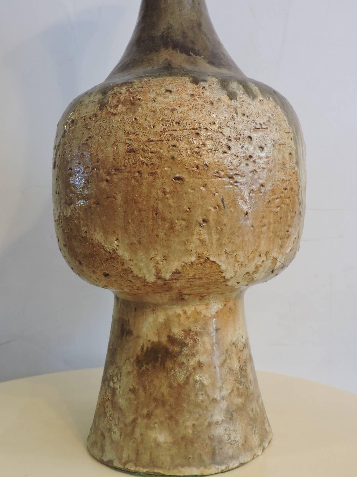 Very large and early glazed studio ceramic stoneware pottery vessel by Frans Wildenhain (see signature on underside bottom as well as writing numbers in red - pictures 9 & 10) with long tapered neck / bulbous body and elongated tapered