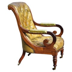 Antique 19th Century English Mahogany & Leather Library Armchair