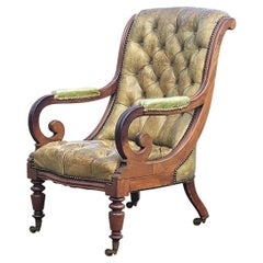 Antique 19th Century English Mahogany & Leather Library Armchair