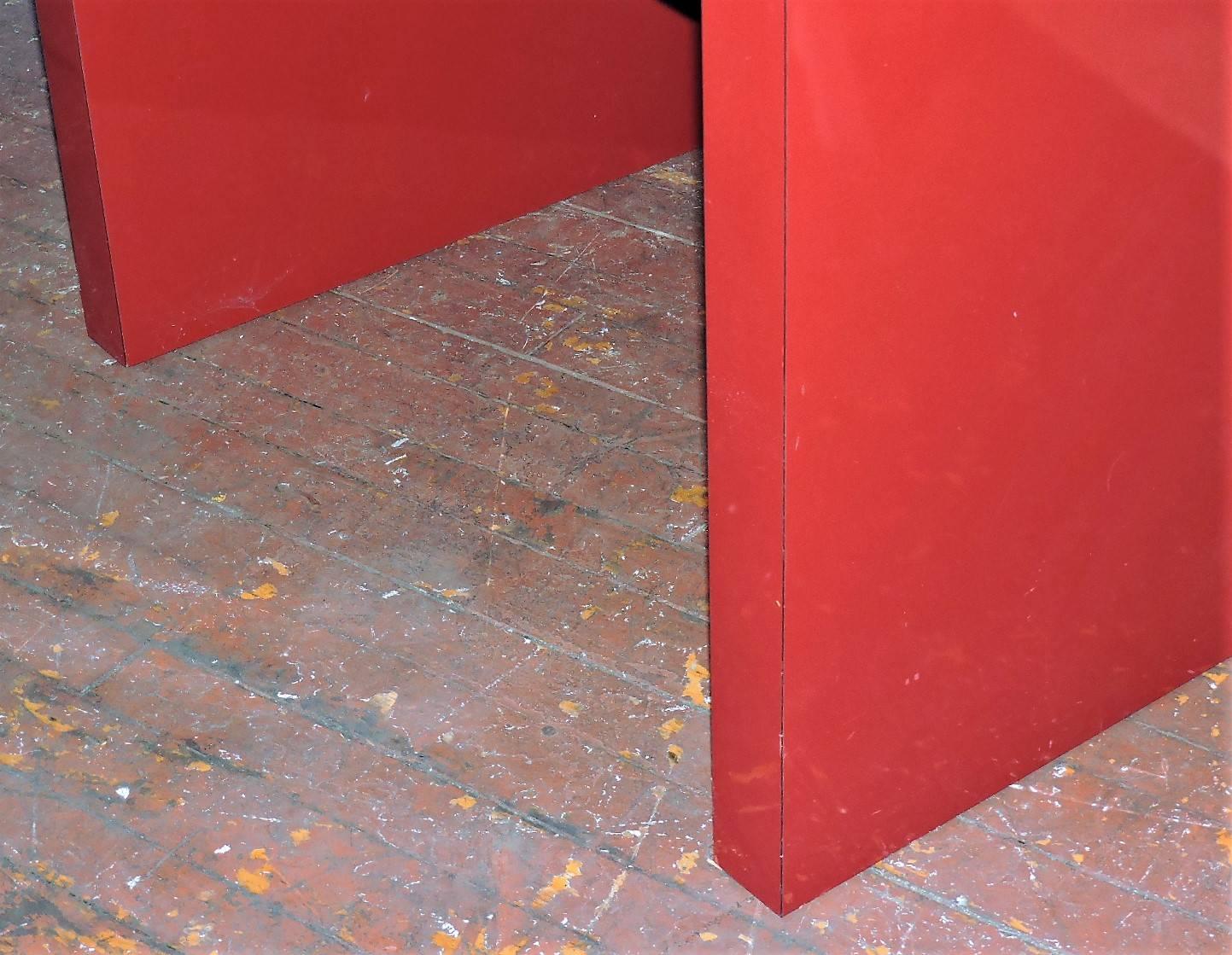 Mid-Century Modern Big Cherry Red Laminate Parsons Table