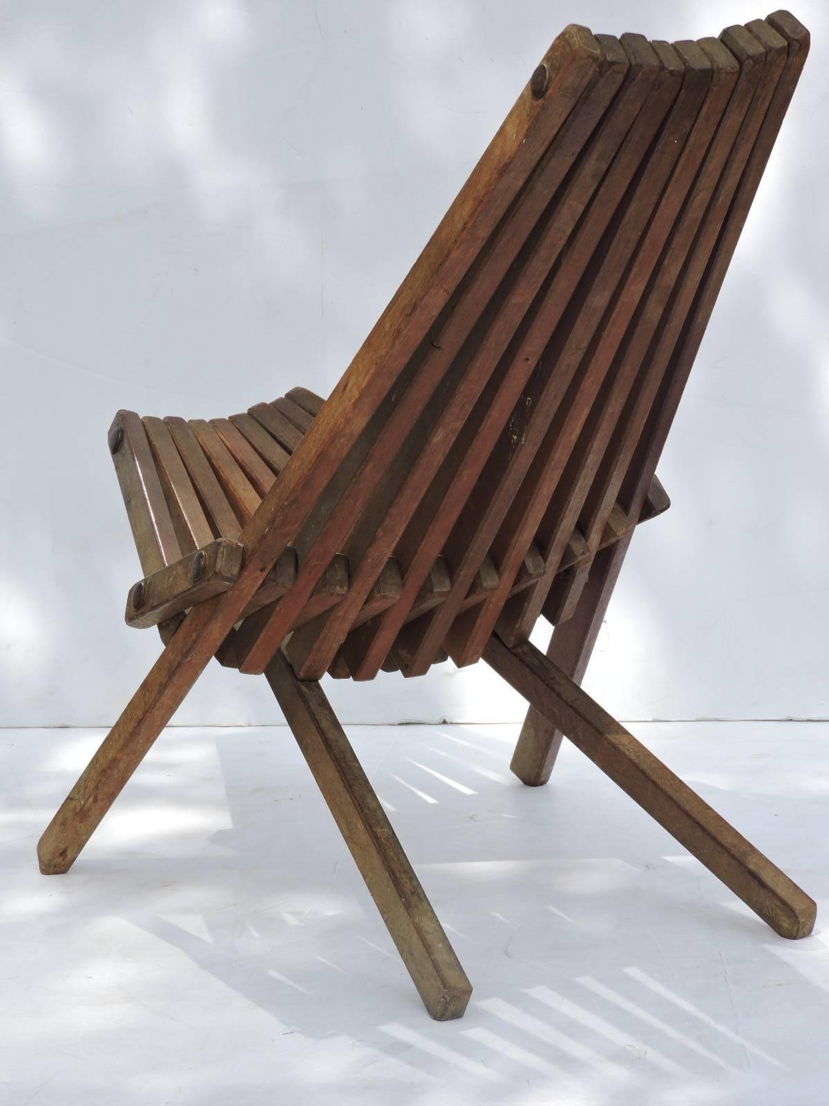 vintage wooden slat folding chairs