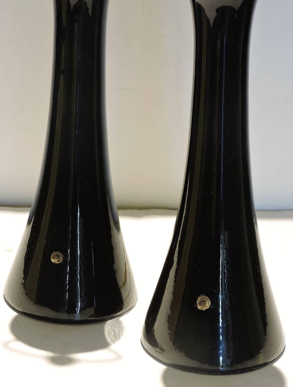 20th Century Mid-Century Streamlined Black Glazed Ceramic Lamps
