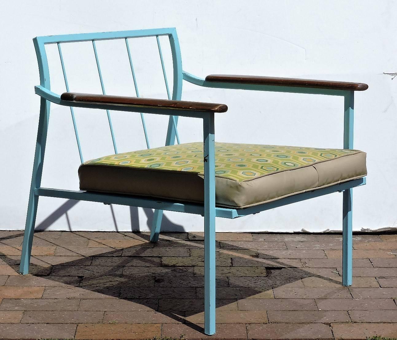Painted 1950's Iron and Wood Lounge Chairs