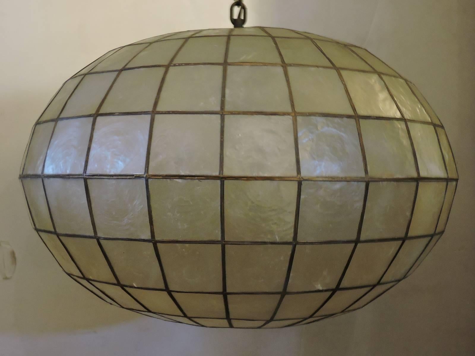 20th Century Spherical Form Capiz Shell Pendant Chandelier
