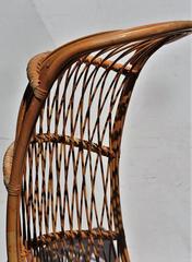 Franco Albini Style Tall Hooded Natural Rattan Chair