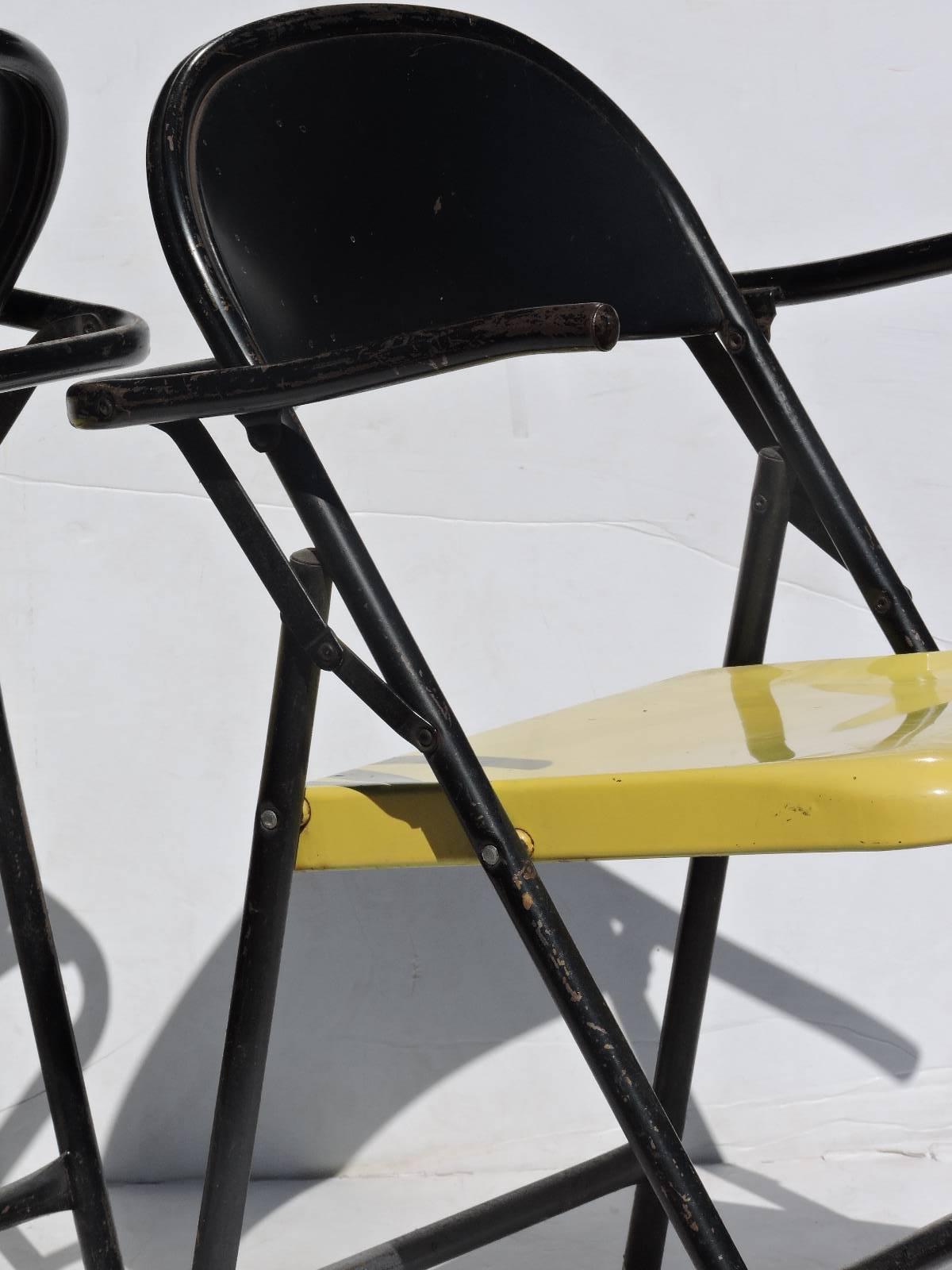 American Sculptural Grasshopper Form Black and Yellow Metal Folding Chairs For Sale