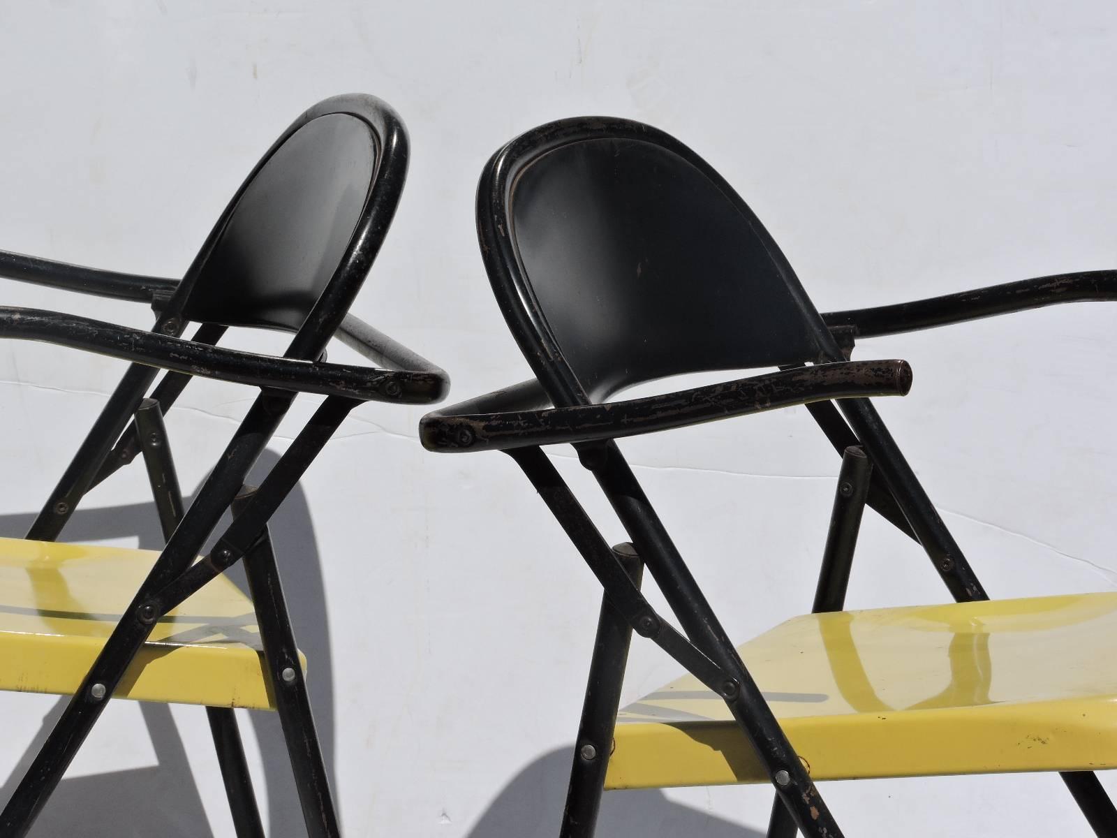 Bauhaus Sculptural Grasshopper Form Black and Yellow Metal Folding Chairs For Sale