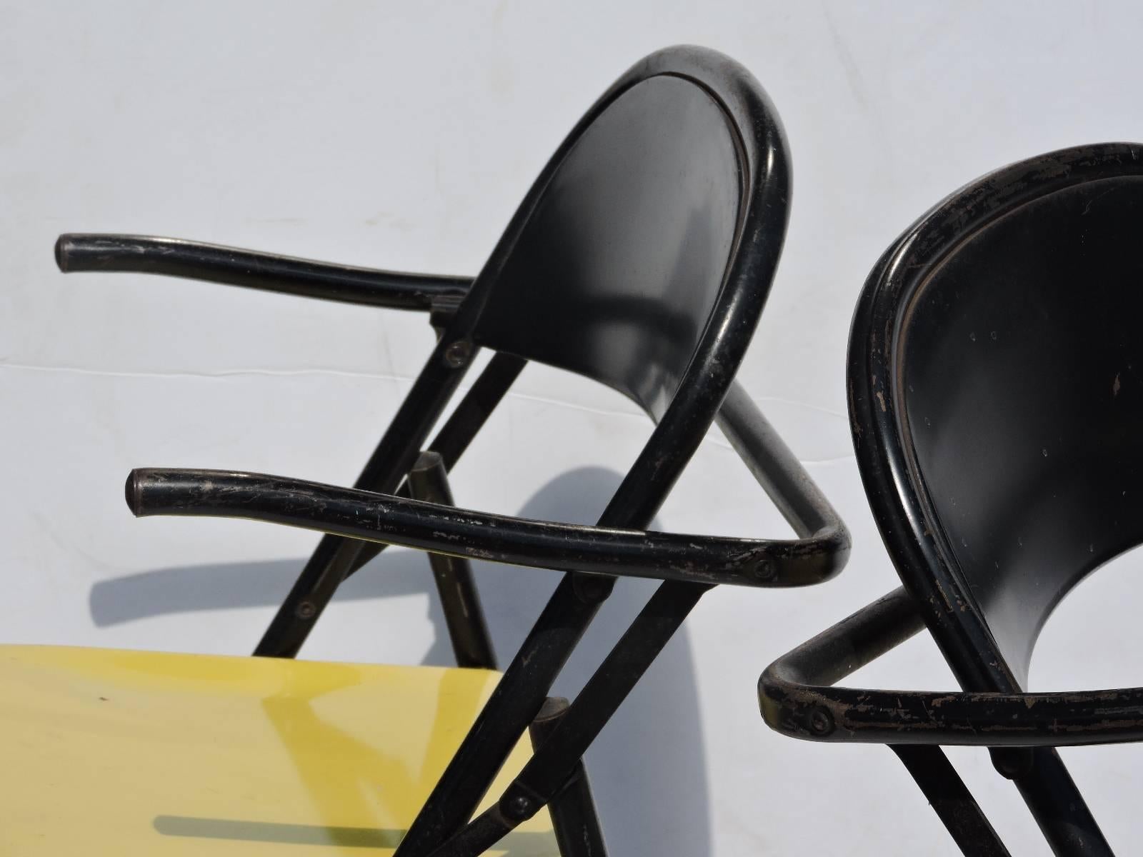 20th Century Sculptural Grasshopper Form Black and Yellow Metal Folding Chairs For Sale