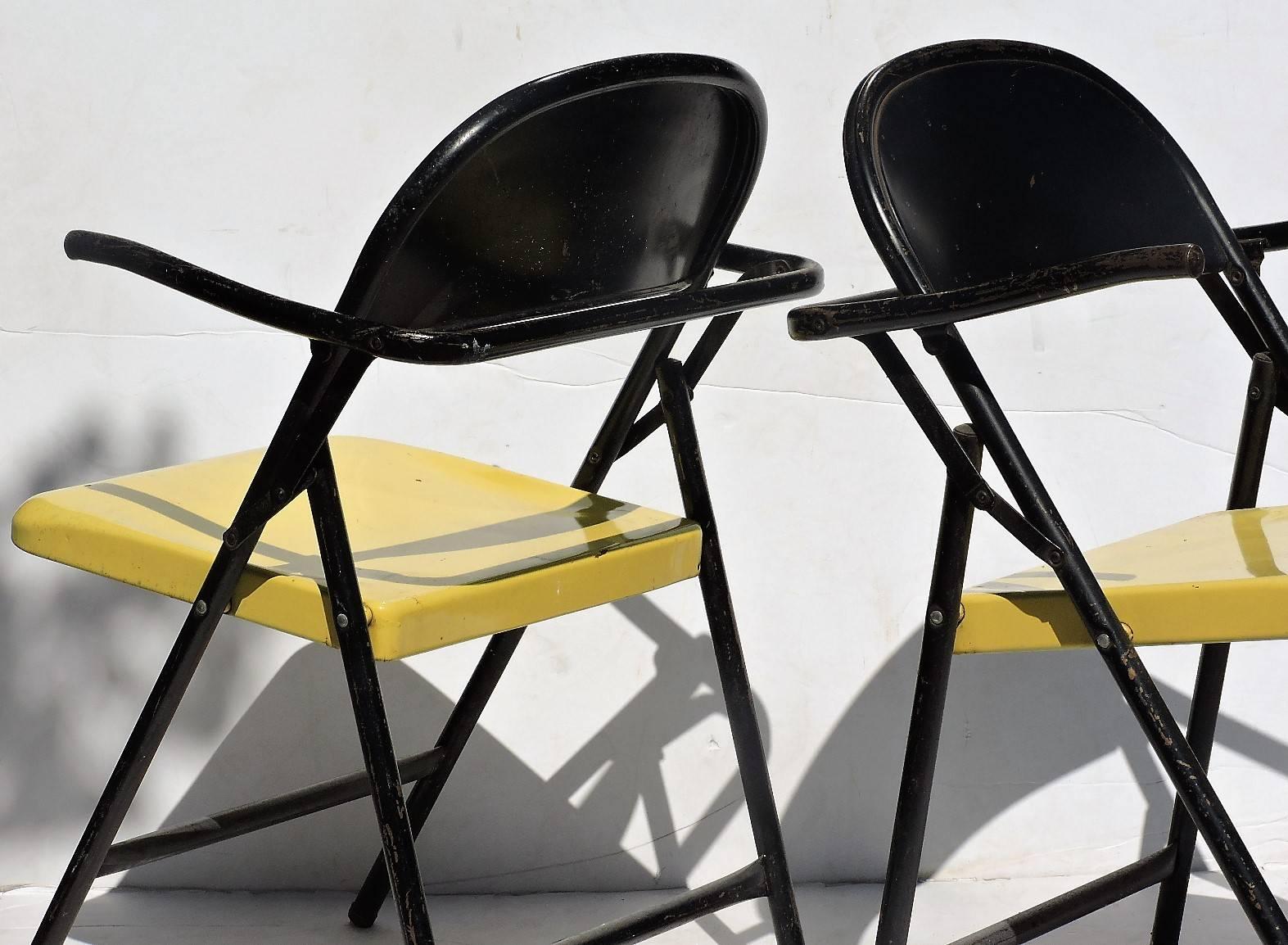 Enameled Sculptural Grasshopper Form Black and Yellow Metal Folding Chairs For Sale