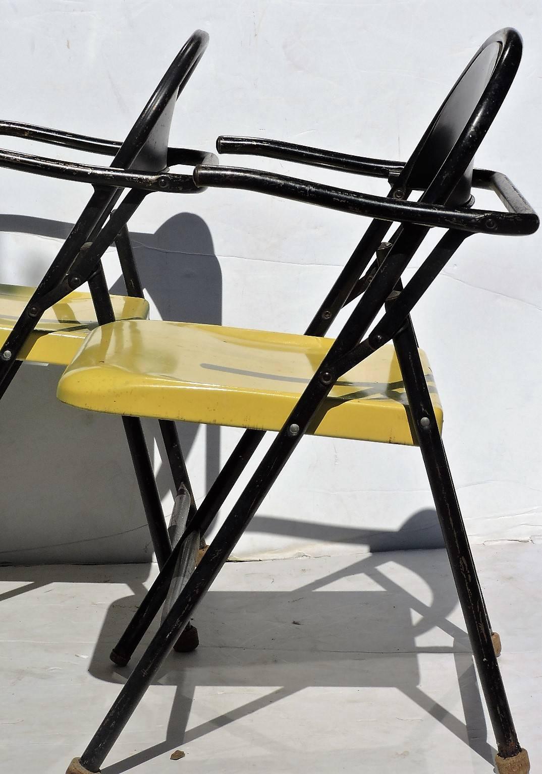 Sculptural Grasshopper Form Black and Yellow Metal Folding Chairs For Sale 1