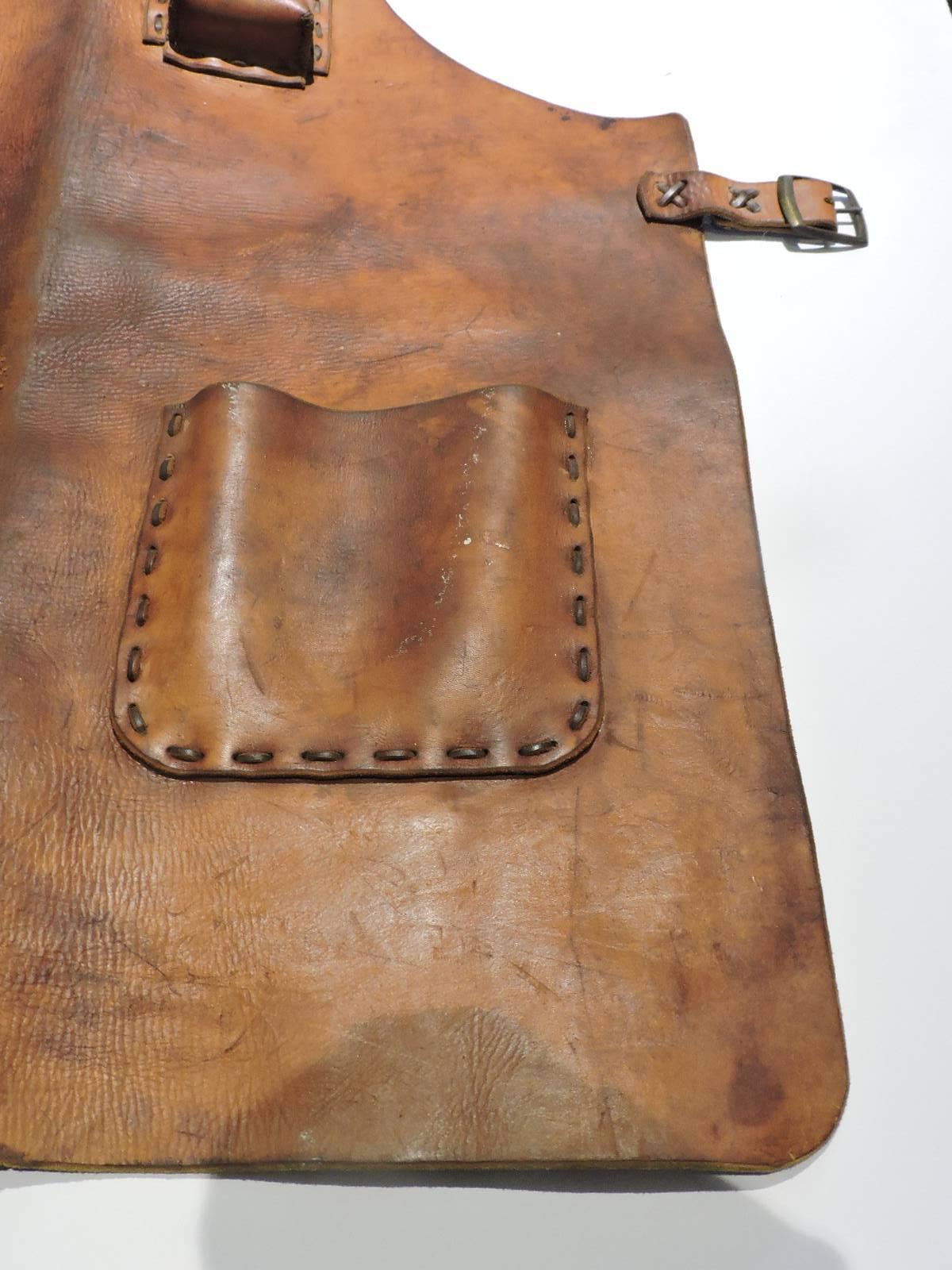 Antique Leather Industrial Blacksmith Sculptors Apron In Good Condition In Rochester, NY