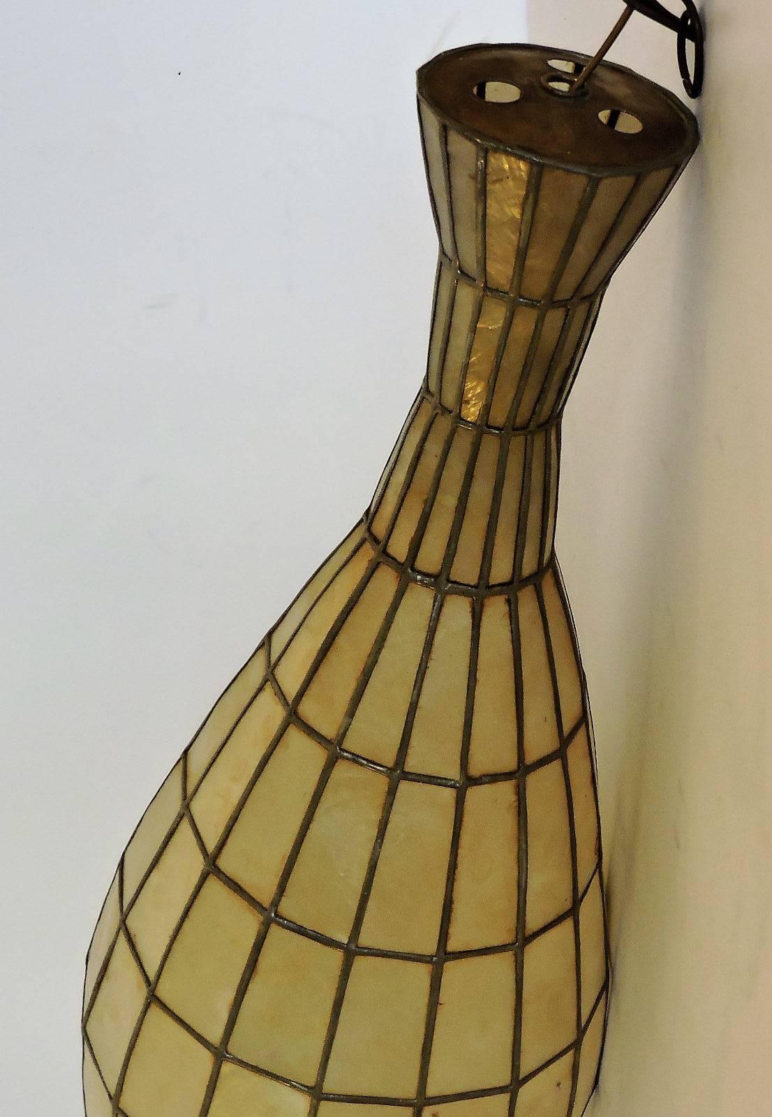 Large Elongated Vase Form Capiz Shell Pendant Chandelier For Sale 1