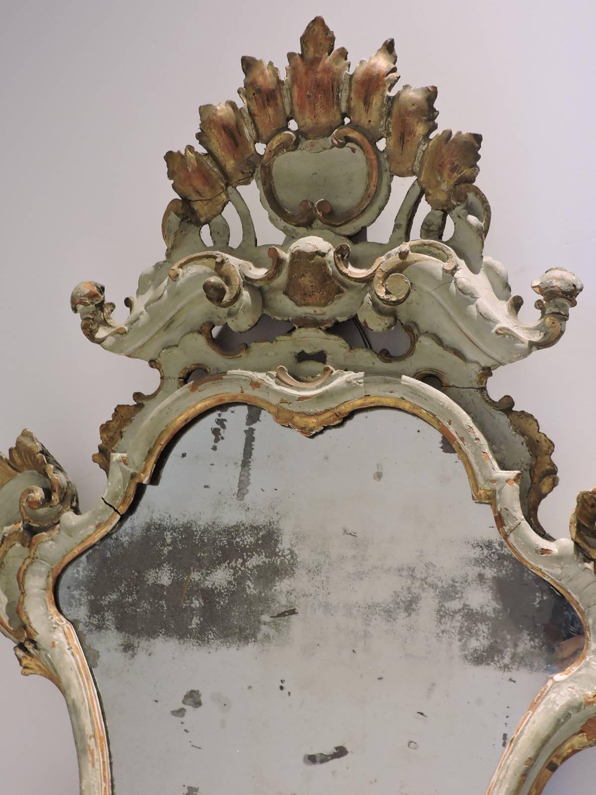 Gilt  Venetian Rococo Painted & Gilded Wood Mirror