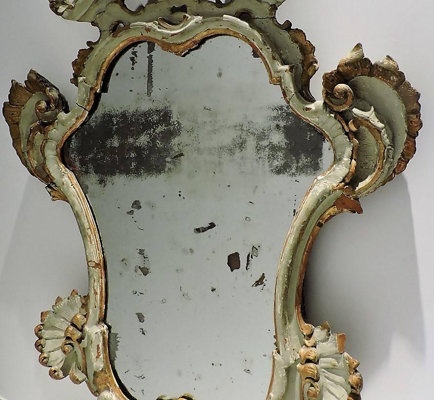  Venetian Rococo Painted & Gilded Wood Mirror In Good Condition In Rochester, NY