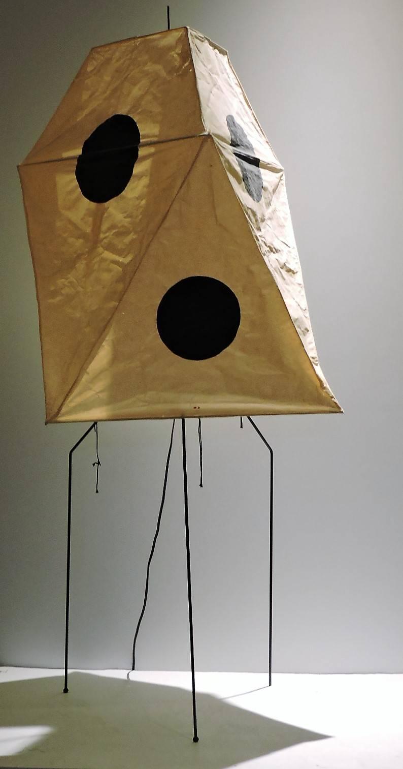   Isamu Noguchi - Akari - Ozeki Japan - floor lamp light sculpture - UF3-Q - signed with red sun half moon mark & Japan ( see picture 6 ) in all original vintage condition with tears to washi paper - which have been stabilized on interior with self
