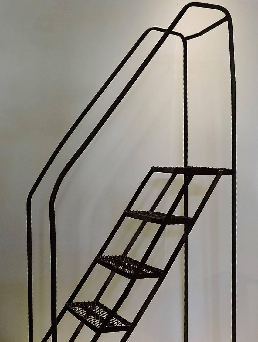 American Industrial Steel Rolling Stair Ladder In Good Condition In Rochester, NY