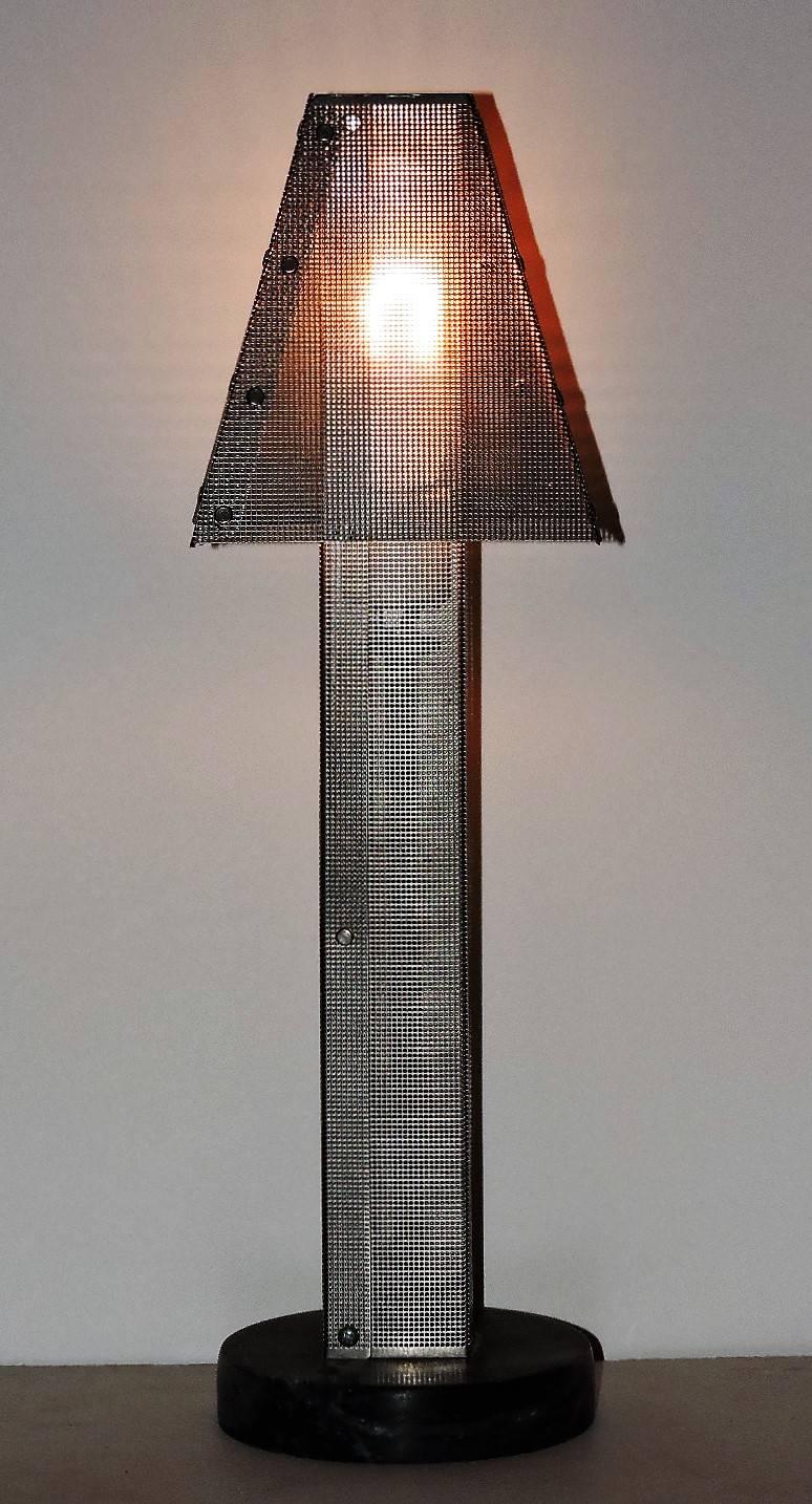 Marble Post Modern Silver Metal Mesh Table Lamp by Wendy Stevens