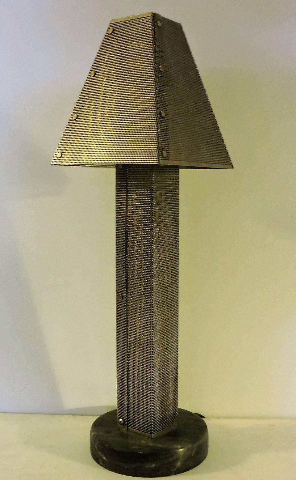 Post Modern Silver Metal Mesh Table Lamp by Wendy Stevens 2