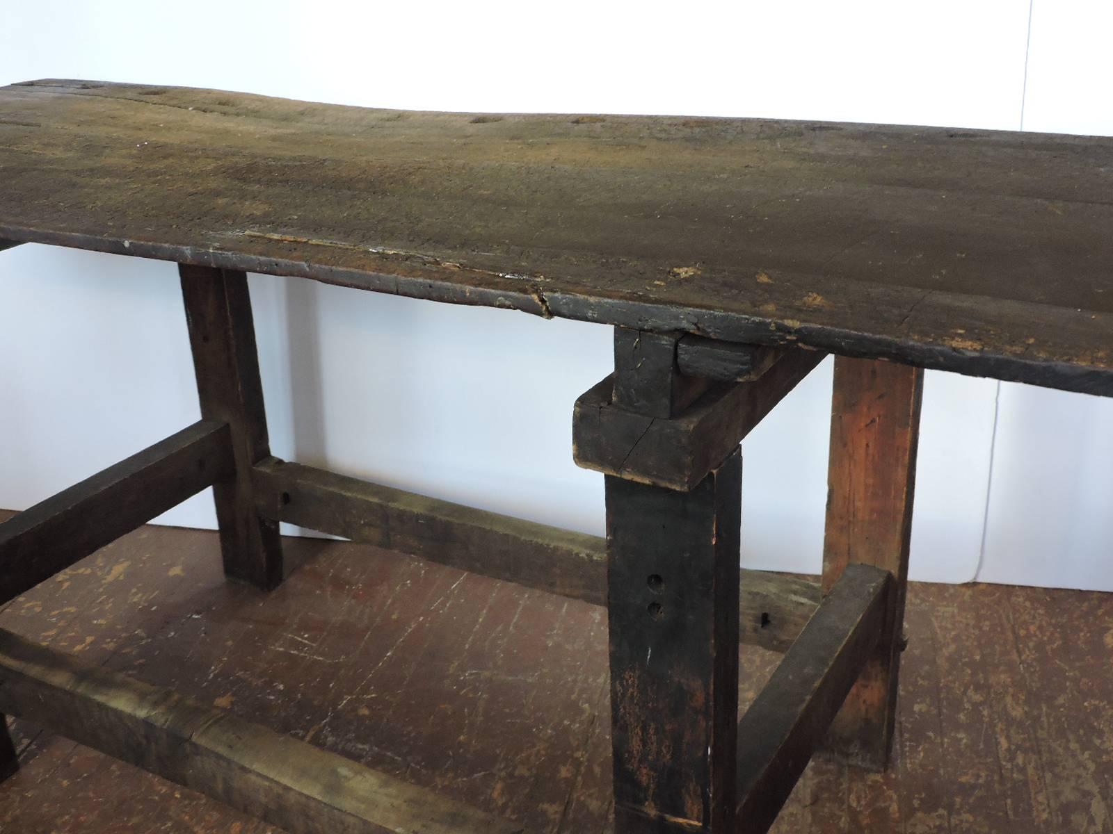 Hand-Crafted Antique American Industrial Carpenters Work Table Bench